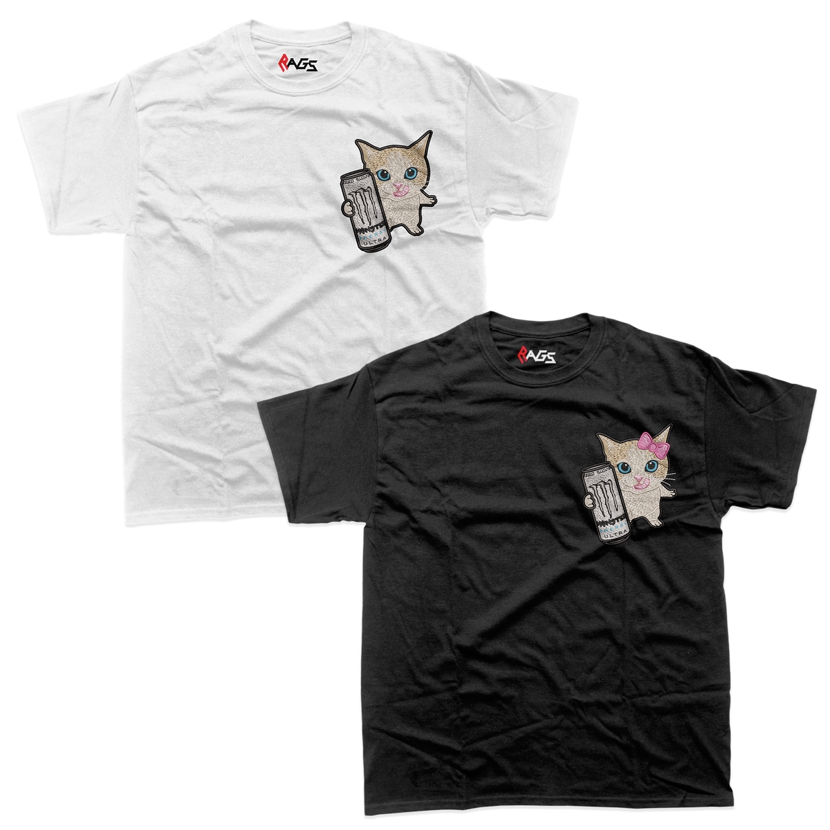 Couples Sets | T-shirts with Embroidered White Monster Cats