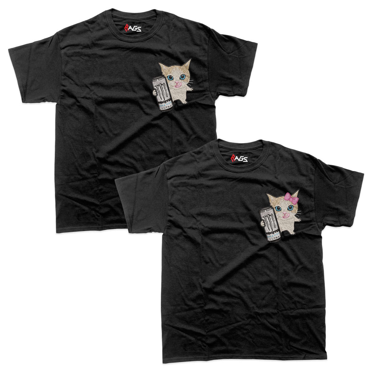 Couples Sets | T-shirts with Embroidered White Monster Cats