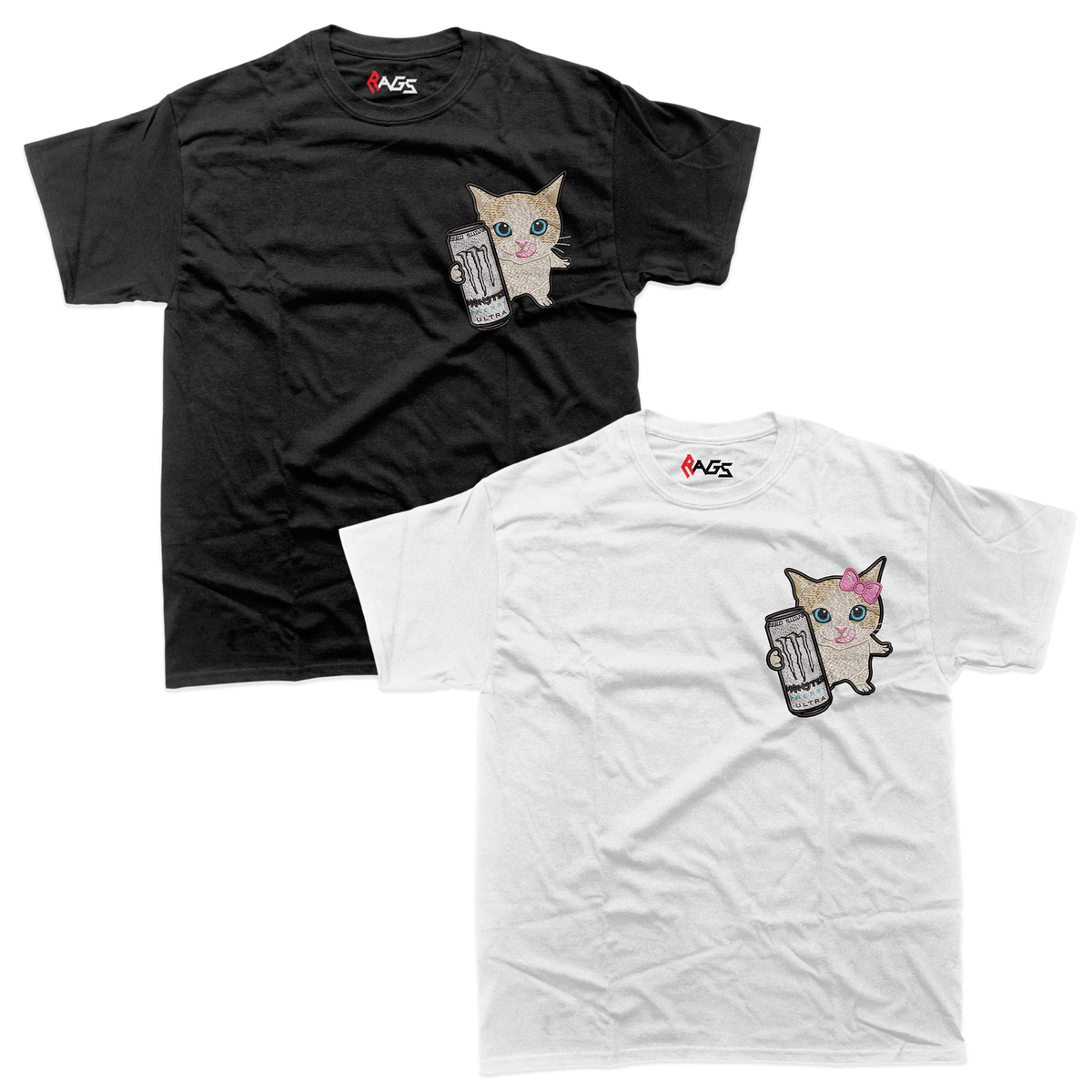 Couples Sets | T-shirts with Embroidered White Monster Cats