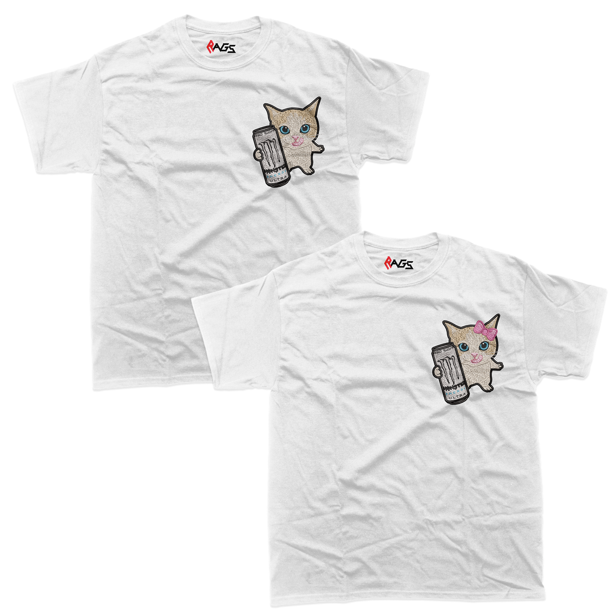 Couples Sets | T-shirts with Embroidered White Monster Cats