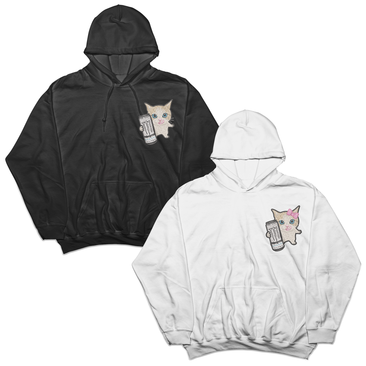 Couples Sets | Hoodies with Embroidered White Monster Cats
