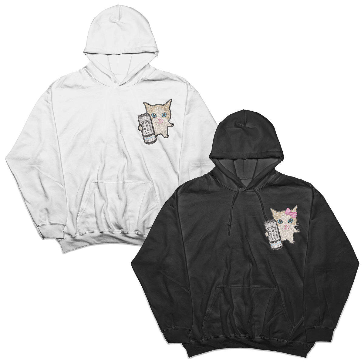 Couples Sets | Hoodies with Embroidered White Monster Cats