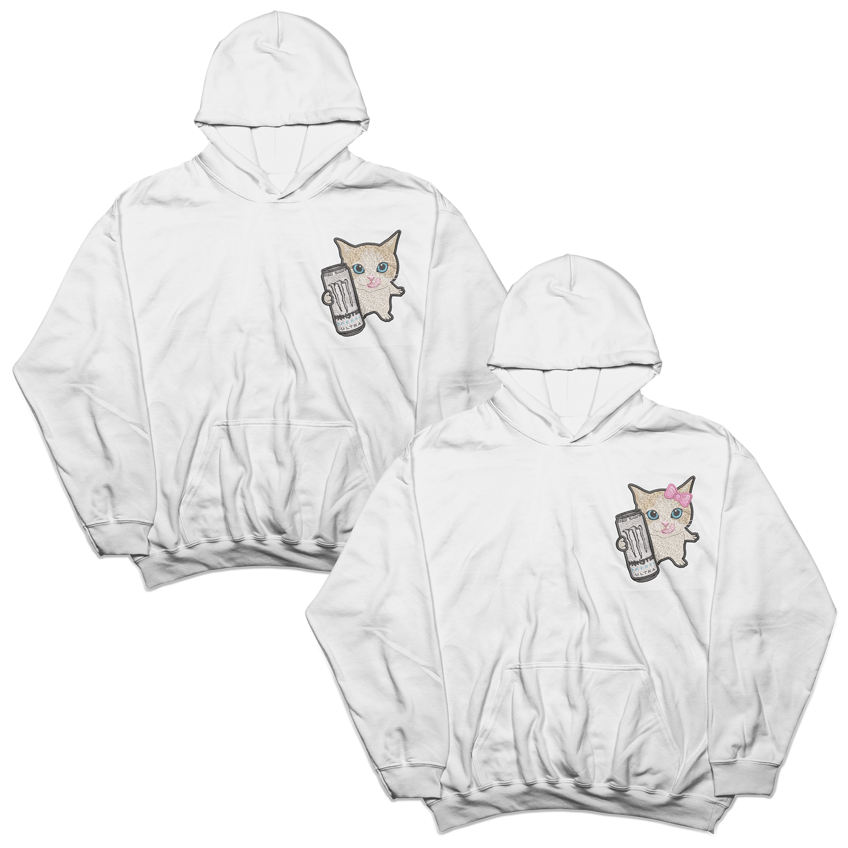 Couples Sets | Hoodies with Embroidered White Monster Cats